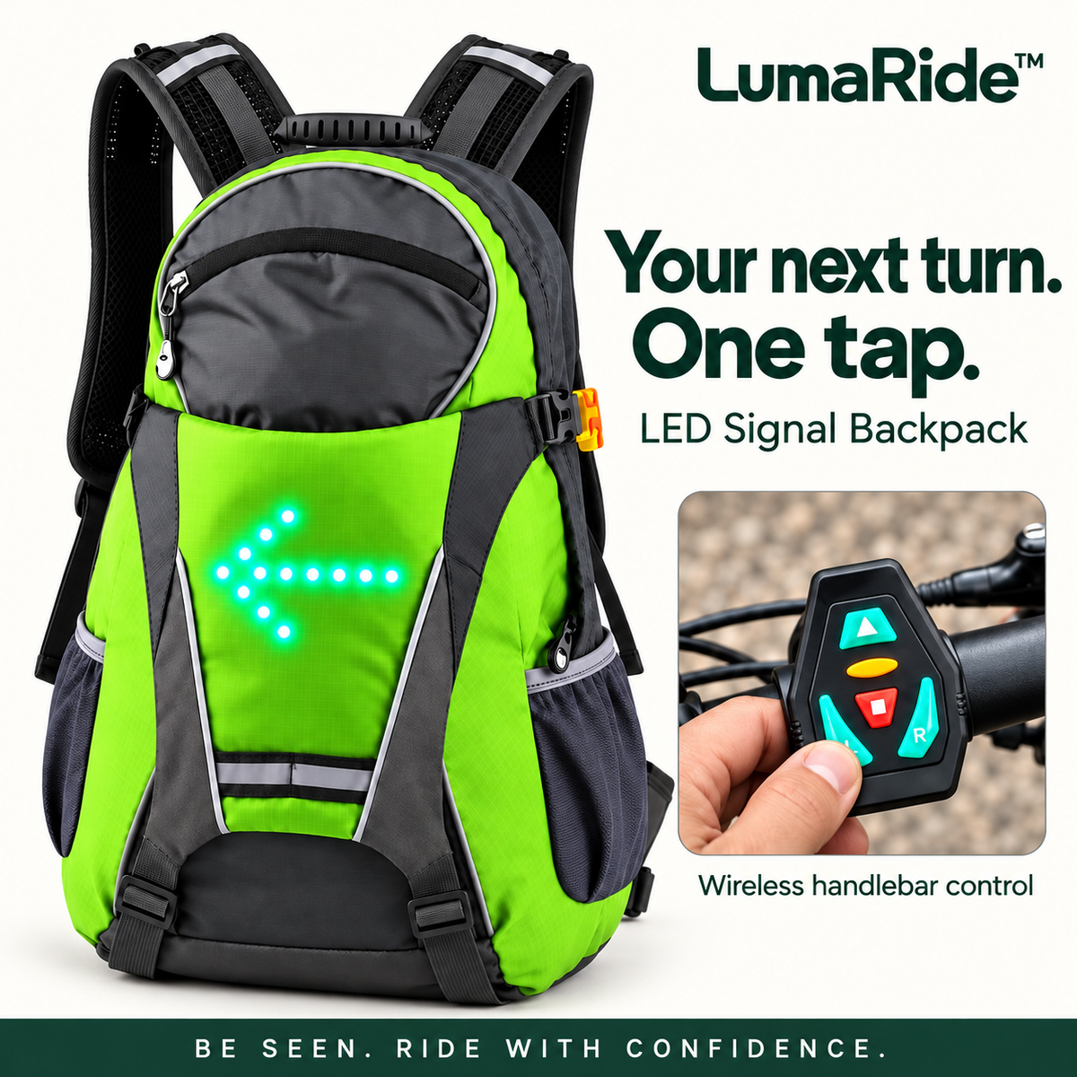 LumaRide LED Signal Backpack with wireless handlebar remote